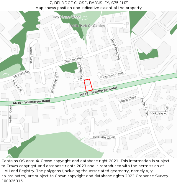 7, BELRIDGE CLOSE, BARNSLEY, S75 1HZ: Location map and indicative extent of plot