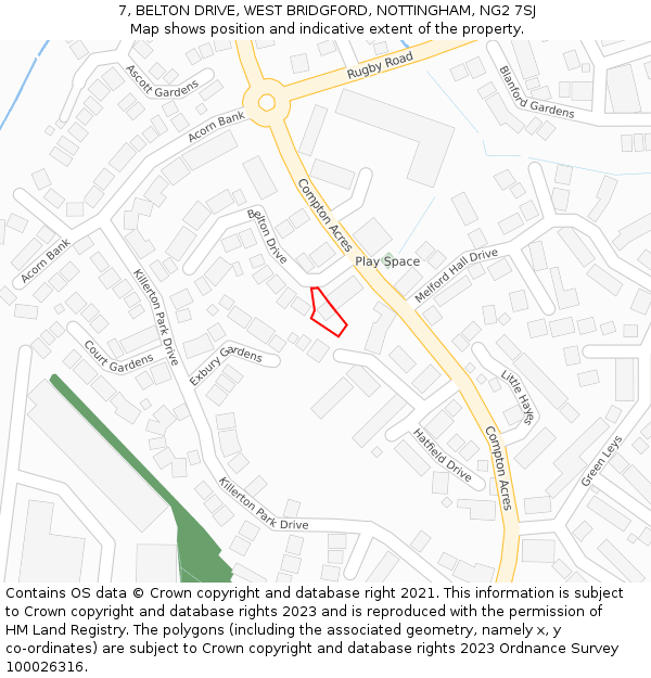 7, BELTON DRIVE, WEST BRIDGFORD, NOTTINGHAM, NG2 7SJ: Location map and indicative extent of plot