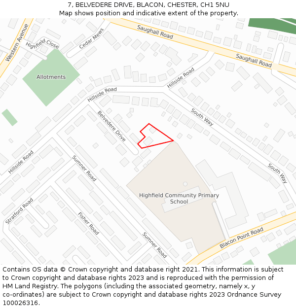 7, BELVEDERE DRIVE, BLACON, CHESTER, CH1 5NU: Location map and indicative extent of plot