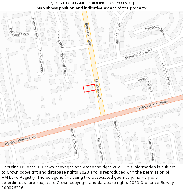 7, BEMPTON LANE, BRIDLINGTON, YO16 7EJ: Location map and indicative extent of plot