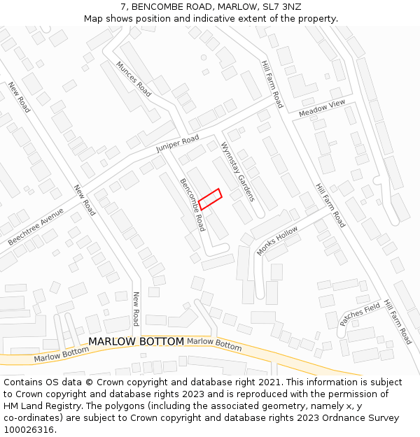 7, BENCOMBE ROAD, MARLOW, SL7 3NZ: Location map and indicative extent of plot