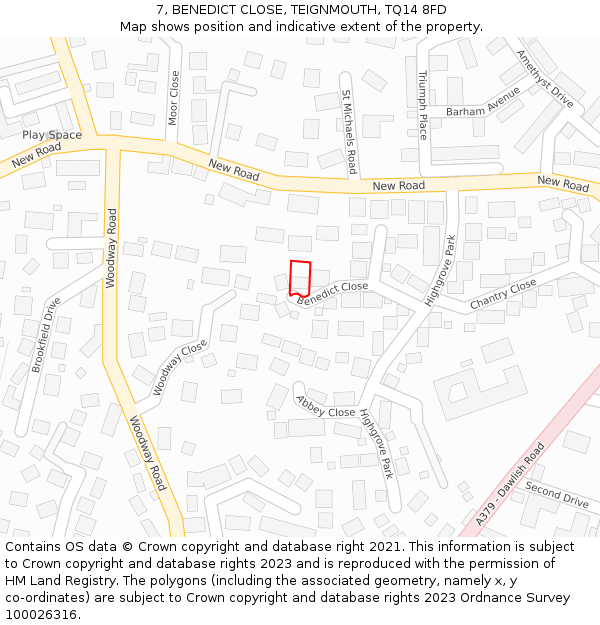 7, BENEDICT CLOSE, TEIGNMOUTH, TQ14 8FD: Location map and indicative extent of plot