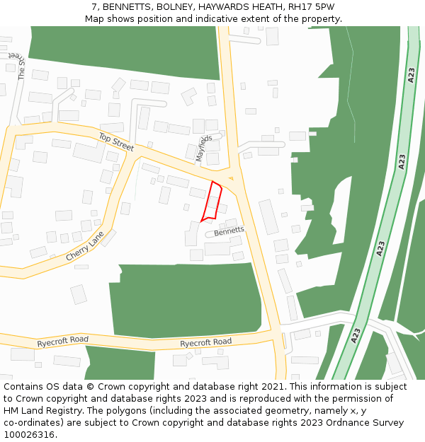 7, BENNETTS, BOLNEY, HAYWARDS HEATH, RH17 5PW: Location map and indicative extent of plot