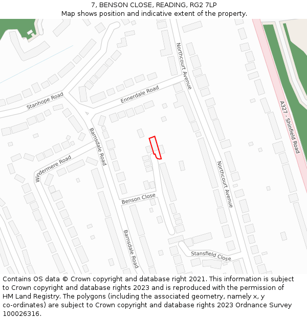 7, BENSON CLOSE, READING, RG2 7LP: Location map and indicative extent of plot