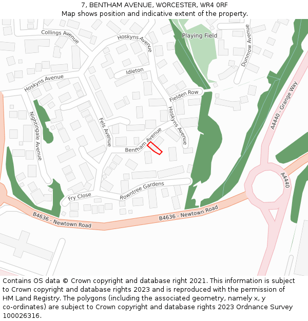 7, BENTHAM AVENUE, WORCESTER, WR4 0RF: Location map and indicative extent of plot