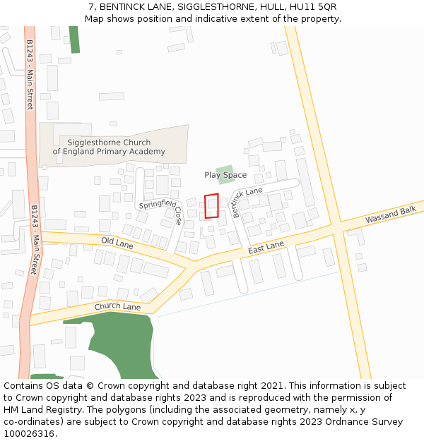 7, BENTINCK LANE, SIGGLESTHORNE, HULL, HU11 5QR: Location map and indicative extent of plot