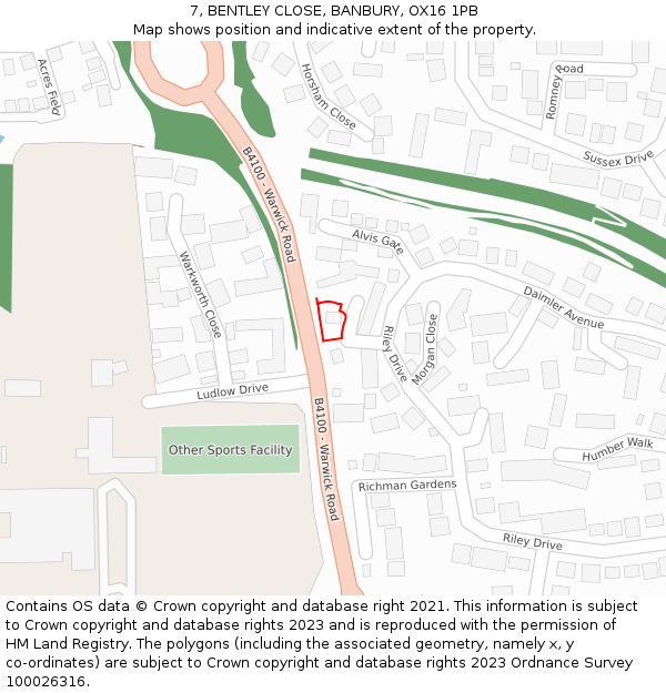 7, BENTLEY CLOSE, BANBURY, OX16 1PB: Location map and indicative extent of plot