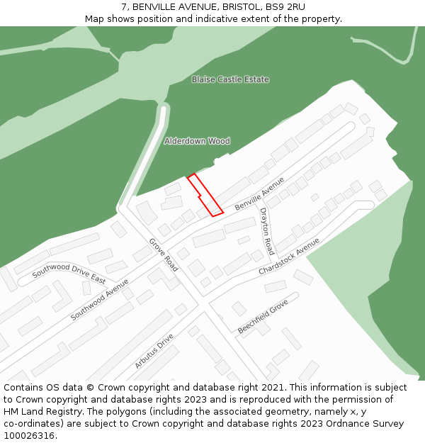 7, BENVILLE AVENUE, BRISTOL, BS9 2RU: Location map and indicative extent of plot