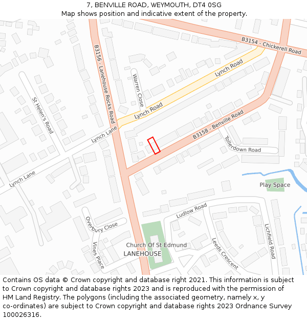 7, BENVILLE ROAD, WEYMOUTH, DT4 0SG: Location map and indicative extent of plot