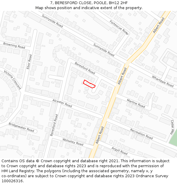 7, BERESFORD CLOSE, POOLE, BH12 2HF: Location map and indicative extent of plot