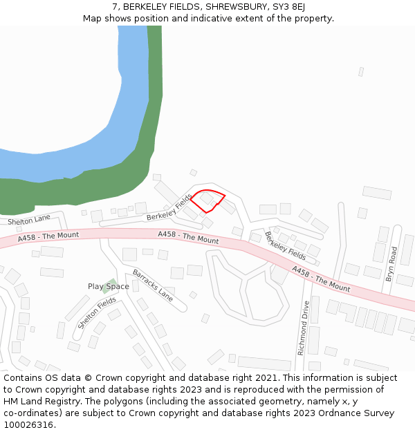 7, BERKELEY FIELDS, SHREWSBURY, SY3 8EJ: Location map and indicative extent of plot