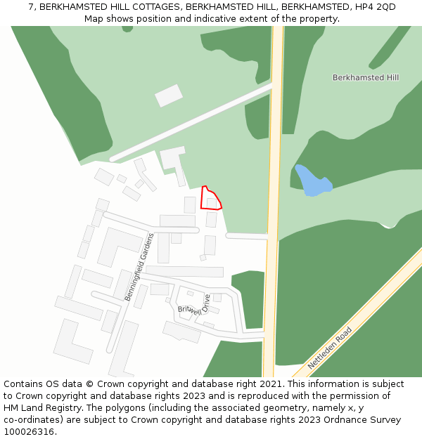 7, BERKHAMSTED HILL COTTAGES, BERKHAMSTED HILL, BERKHAMSTED, HP4 2QD: Location map and indicative extent of plot