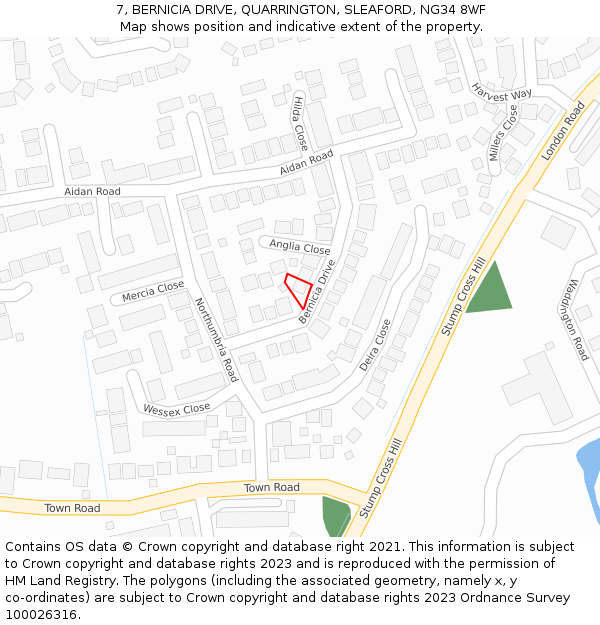 7, BERNICIA DRIVE, QUARRINGTON, SLEAFORD, NG34 8WF: Location map and indicative extent of plot