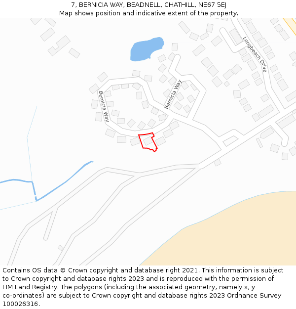 7, BERNICIA WAY, BEADNELL, CHATHILL, NE67 5EJ: Location map and indicative extent of plot