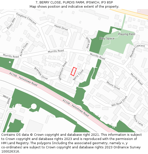 7, BERRY CLOSE, PURDIS FARM, IPSWICH, IP3 8SP: Location map and indicative extent of plot