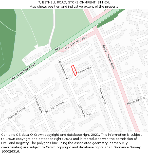 7, BETHELL ROAD, STOKE-ON-TRENT, ST1 6XL: Location map and indicative extent of plot