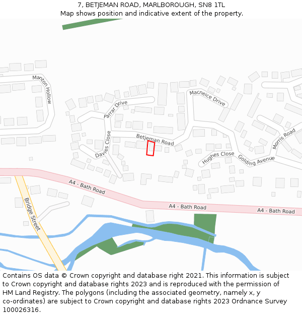 7, BETJEMAN ROAD, MARLBOROUGH, SN8 1TL: Location map and indicative extent of plot