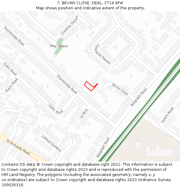 7, BEVAN CLOSE, DEAL, CT14 9FW: Location map and indicative extent of plot