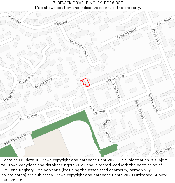 7, BEWICK DRIVE, BINGLEY, BD16 3QE: Location map and indicative extent of plot