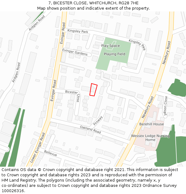 7, BICESTER CLOSE, WHITCHURCH, RG28 7HE: Location map and indicative extent of plot