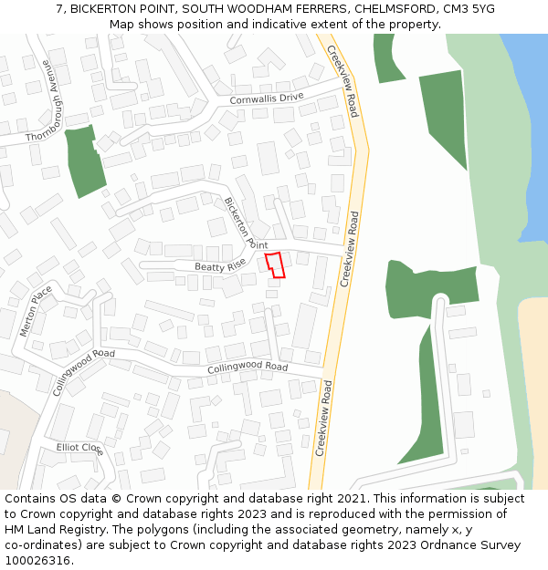 7, BICKERTON POINT, SOUTH WOODHAM FERRERS, CHELMSFORD, CM3 5YG: Location map and indicative extent of plot