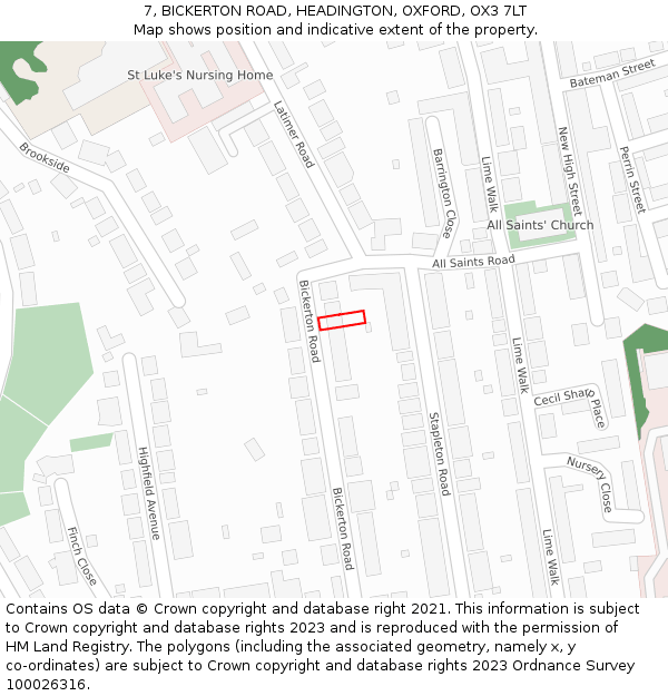 7, BICKERTON ROAD, HEADINGTON, OXFORD, OX3 7LT: Location map and indicative extent of plot