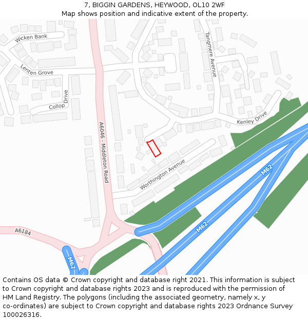 7, BIGGIN GARDENS, HEYWOOD, OL10 2WF: Location map and indicative extent of plot