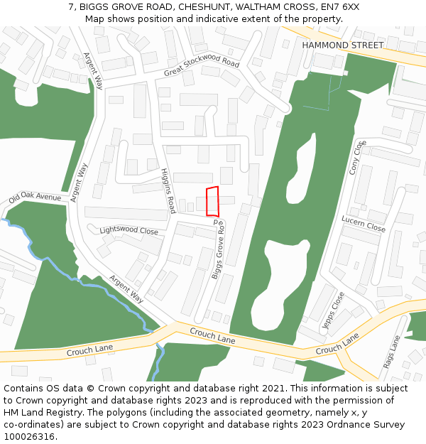 7, BIGGS GROVE ROAD, CHESHUNT, WALTHAM CROSS, EN7 6XX: Location map and indicative extent of plot