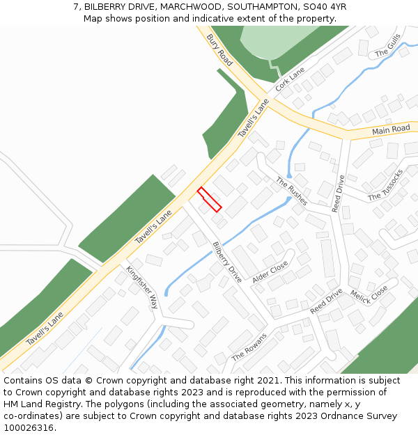 7, BILBERRY DRIVE, MARCHWOOD, SOUTHAMPTON, SO40 4YR: Location map and indicative extent of plot