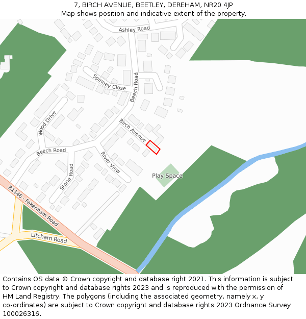 7, BIRCH AVENUE, BEETLEY, DEREHAM, NR20 4JP: Location map and indicative extent of plot