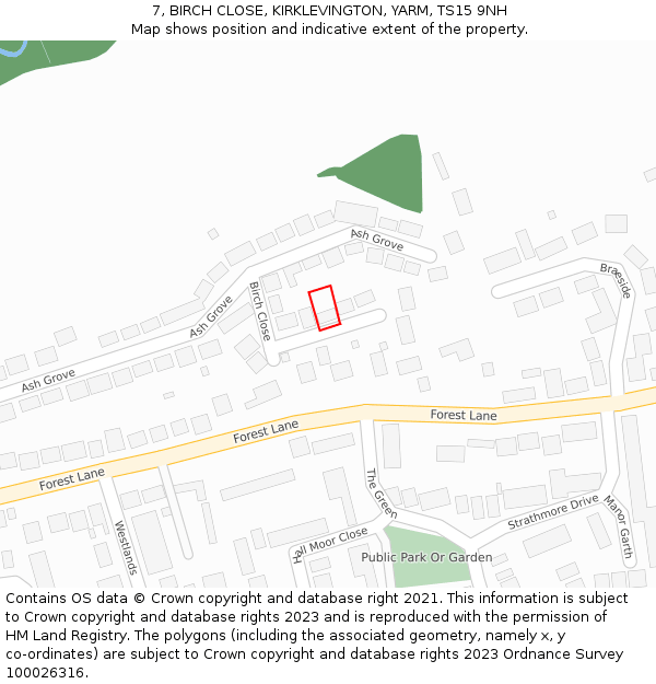 7, BIRCH CLOSE, KIRKLEVINGTON, YARM, TS15 9NH: Location map and indicative extent of plot