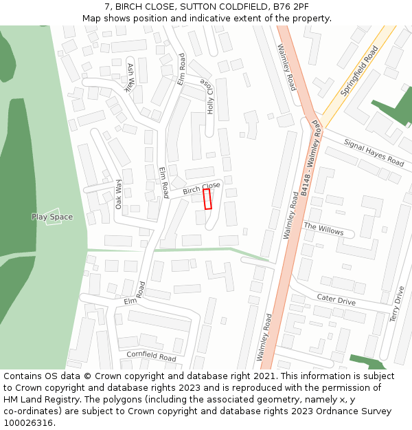 7, BIRCH CLOSE, SUTTON COLDFIELD, B76 2PF: Location map and indicative extent of plot