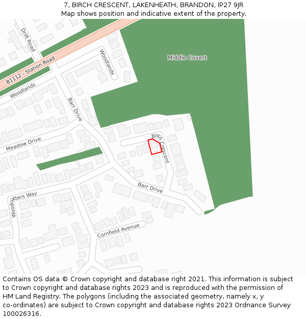 7, BIRCH CRESCENT, LAKENHEATH, BRANDON, IP27 9JR: Location map and indicative extent of plot