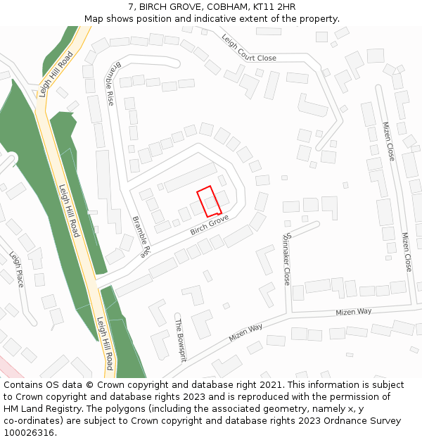 7, BIRCH GROVE, COBHAM, KT11 2HR: Location map and indicative extent of plot