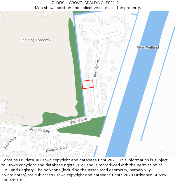 7, BIRCH GROVE, SPALDING, PE11 2HL: Location map and indicative extent of plot