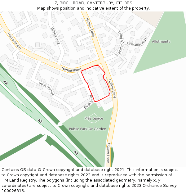 7, BIRCH ROAD, CANTERBURY, CT1 3BS: Location map and indicative extent of plot