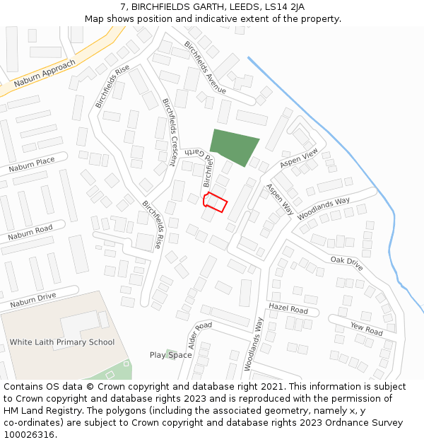 7, BIRCHFIELDS GARTH, LEEDS, LS14 2JA: Location map and indicative extent of plot