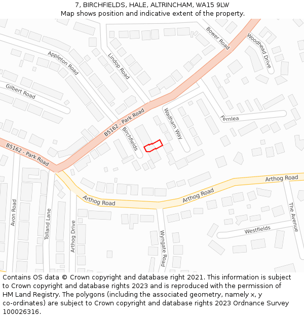 7, BIRCHFIELDS, HALE, ALTRINCHAM, WA15 9LW: Location map and indicative extent of plot