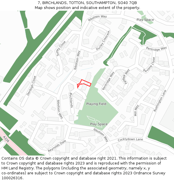 7, BIRCHLANDS, TOTTON, SOUTHAMPTON, SO40 7QB: Location map and indicative extent of plot