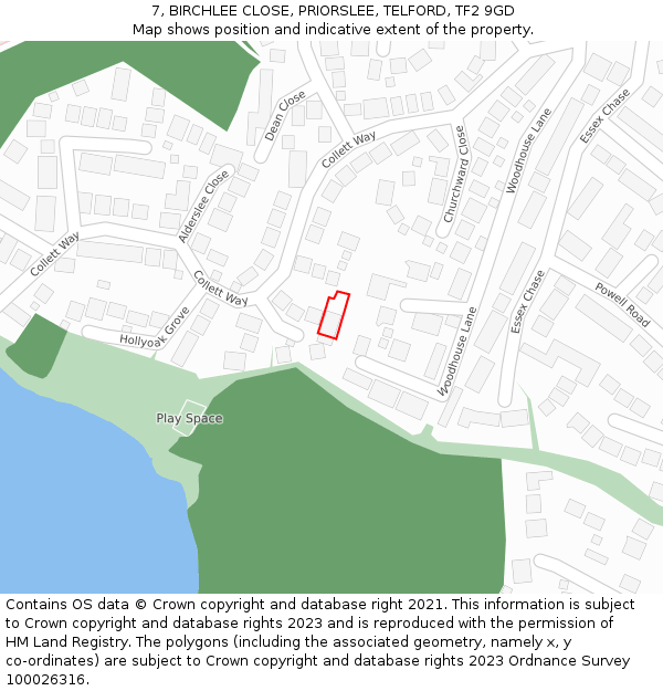 7, BIRCHLEE CLOSE, PRIORSLEE, TELFORD, TF2 9GD: Location map and indicative extent of plot