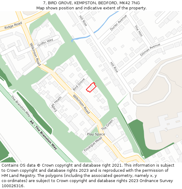 7, BIRD GROVE, KEMPSTON, BEDFORD, MK42 7NG: Location map and indicative extent of plot