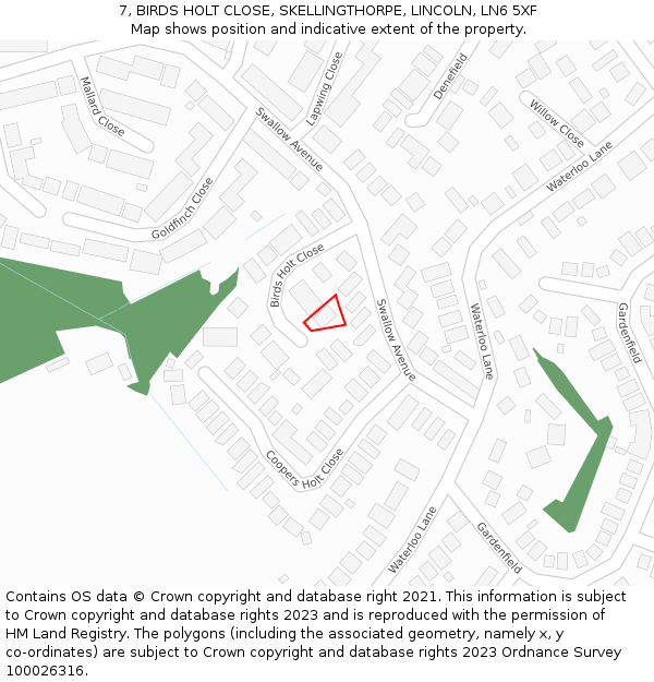 7, BIRDS HOLT CLOSE, SKELLINGTHORPE, LINCOLN, LN6 5XF: Location map and indicative extent of plot