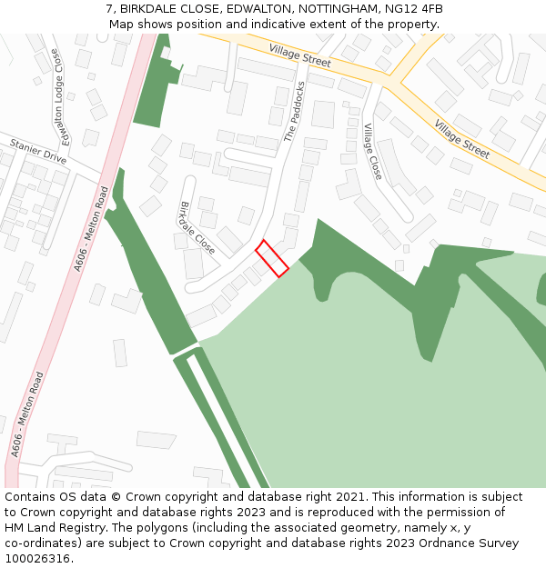 7, BIRKDALE CLOSE, EDWALTON, NOTTINGHAM, NG12 4FB: Location map and indicative extent of plot