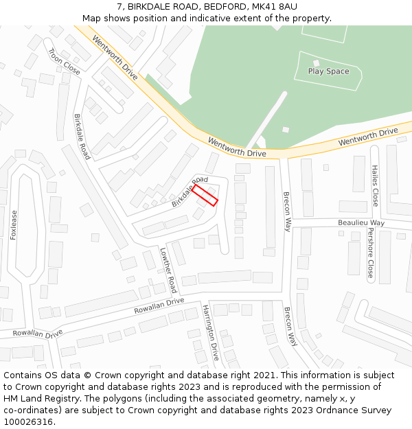 7, BIRKDALE ROAD, BEDFORD, MK41 8AU: Location map and indicative extent of plot