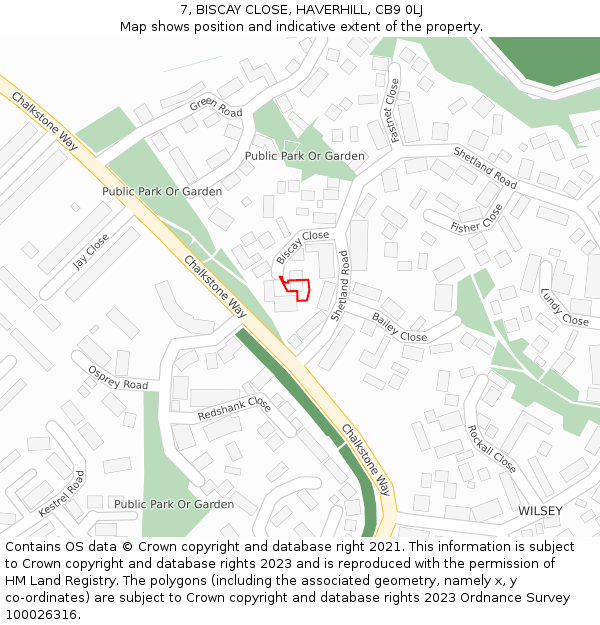 7, BISCAY CLOSE, HAVERHILL, CB9 0LJ: Location map and indicative extent of plot