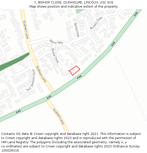 7, BISHOP CLOSE, DUNHOLME, LINCOLN, LN2 3US: Location map and indicative extent of plot