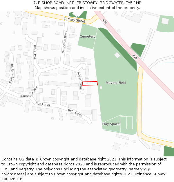 7, BISHOP ROAD, NETHER STOWEY, BRIDGWATER, TA5 1NP: Location map and indicative extent of plot