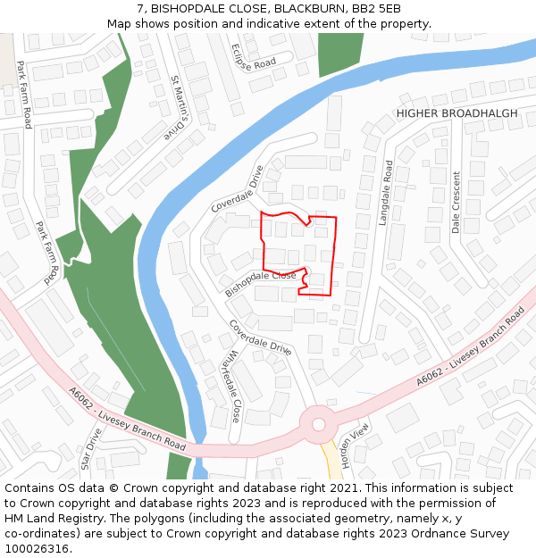 7, BISHOPDALE CLOSE, BLACKBURN, BB2 5EB: Location map and indicative extent of plot