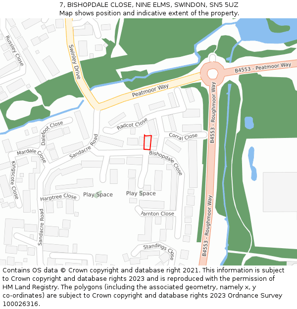 7, BISHOPDALE CLOSE, NINE ELMS, SWINDON, SN5 5UZ: Location map and indicative extent of plot