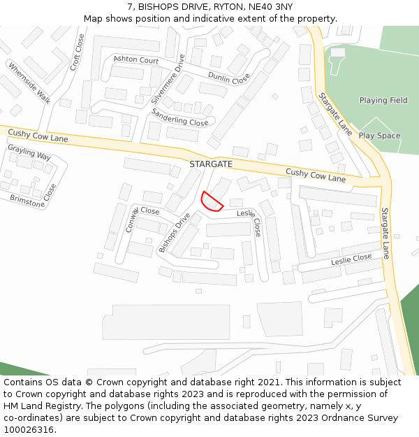 7, BISHOPS DRIVE, RYTON, NE40 3NY: Location map and indicative extent of plot